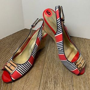 Tommy Hilfiger Red Black Striped Wedge Heels Sz 6